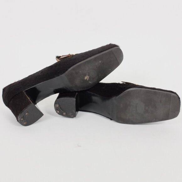 CHANEL shoes 39 US 9 pony hair XL huge CC logo buckle low 2" heel Vintage 1995 - Picture 4 of 11